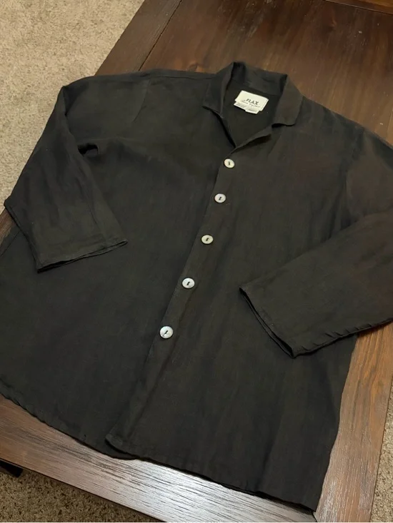 FLAX Designs Black Linen Long Sleeve Button Down Shirt - Picture 6 of 7